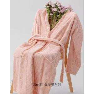 洁丽雅菠萝格浴袍加厚保暖家用吸水成人珊瑚绒
