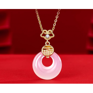 S925银福牌玉髓平安扣项链锁骨链女国风