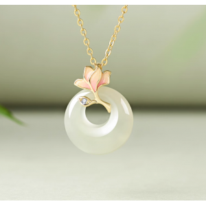 S925银兰花和田玉平安扣项链女新中式锁骨链