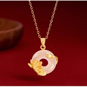 荷塘月色玉髓平安扣项链女